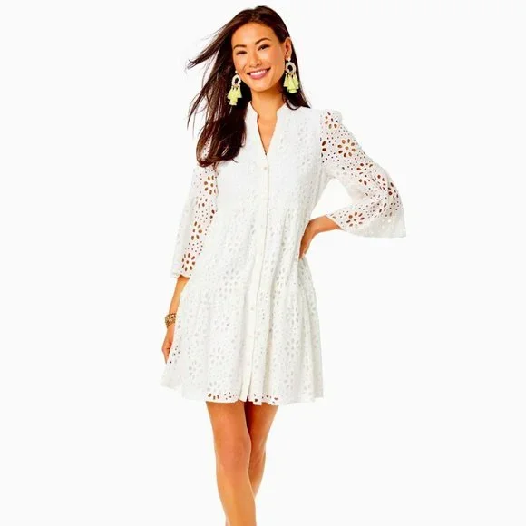 Lilly Pulitzer Women's Hazelanne Eyelet Dress, White, Cotton